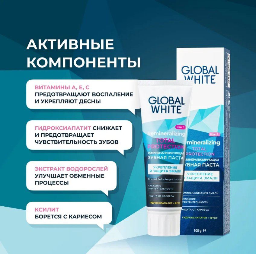 Global White зубная паста Remineralizing 100 мл купить,NaN