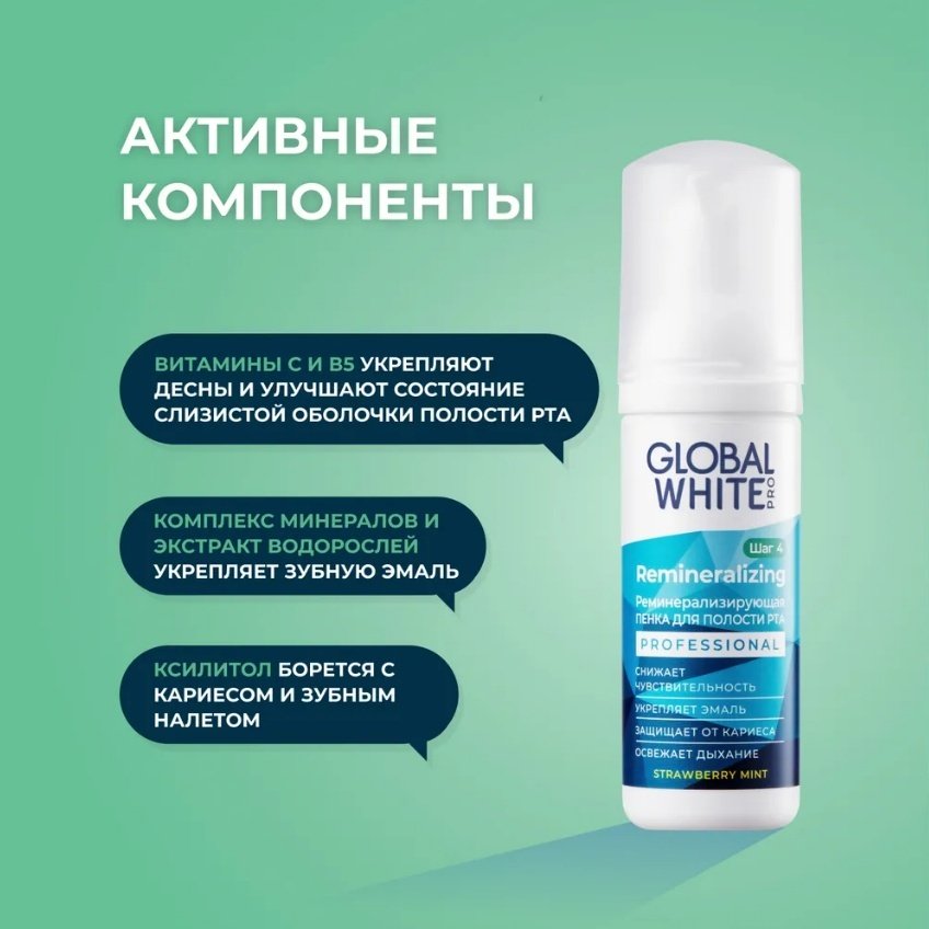 Global White пенка для зубов Реминерализирующая 50 мл купить,NaN