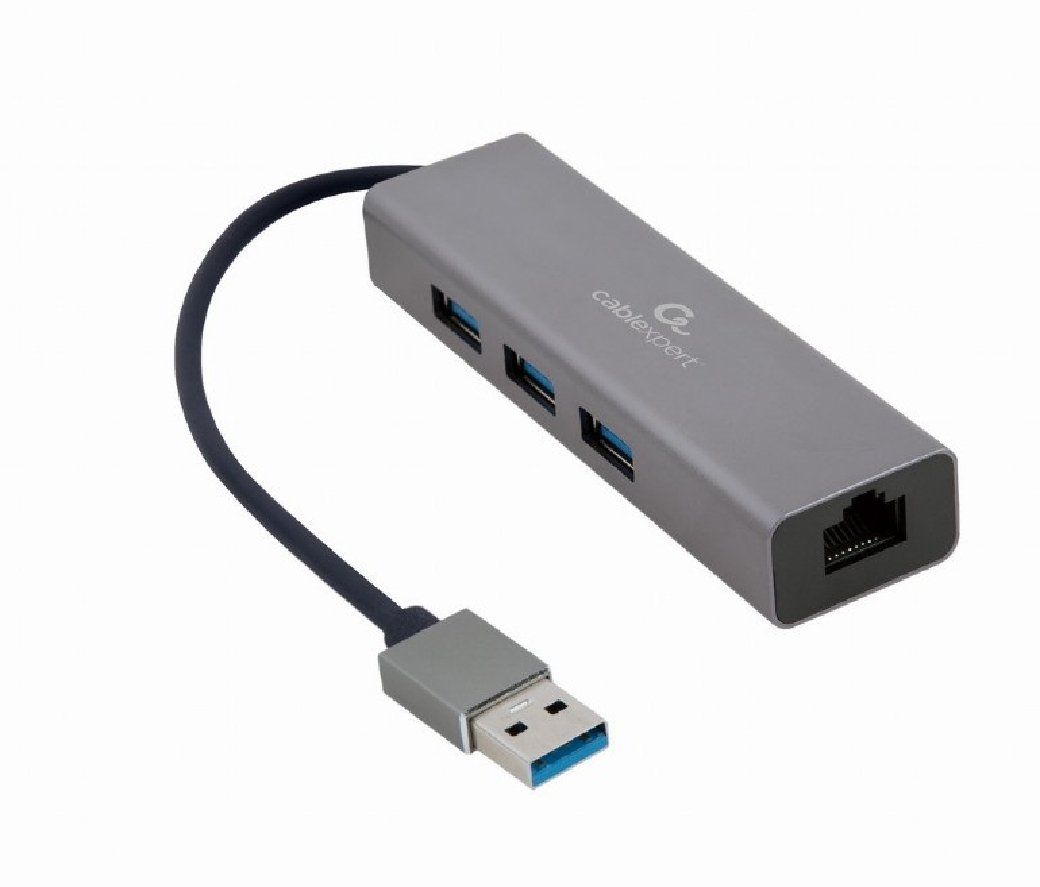 Конвертер Cablexpert USB 3.0 на 3xUSB 3.0 Lan RJ45 черный