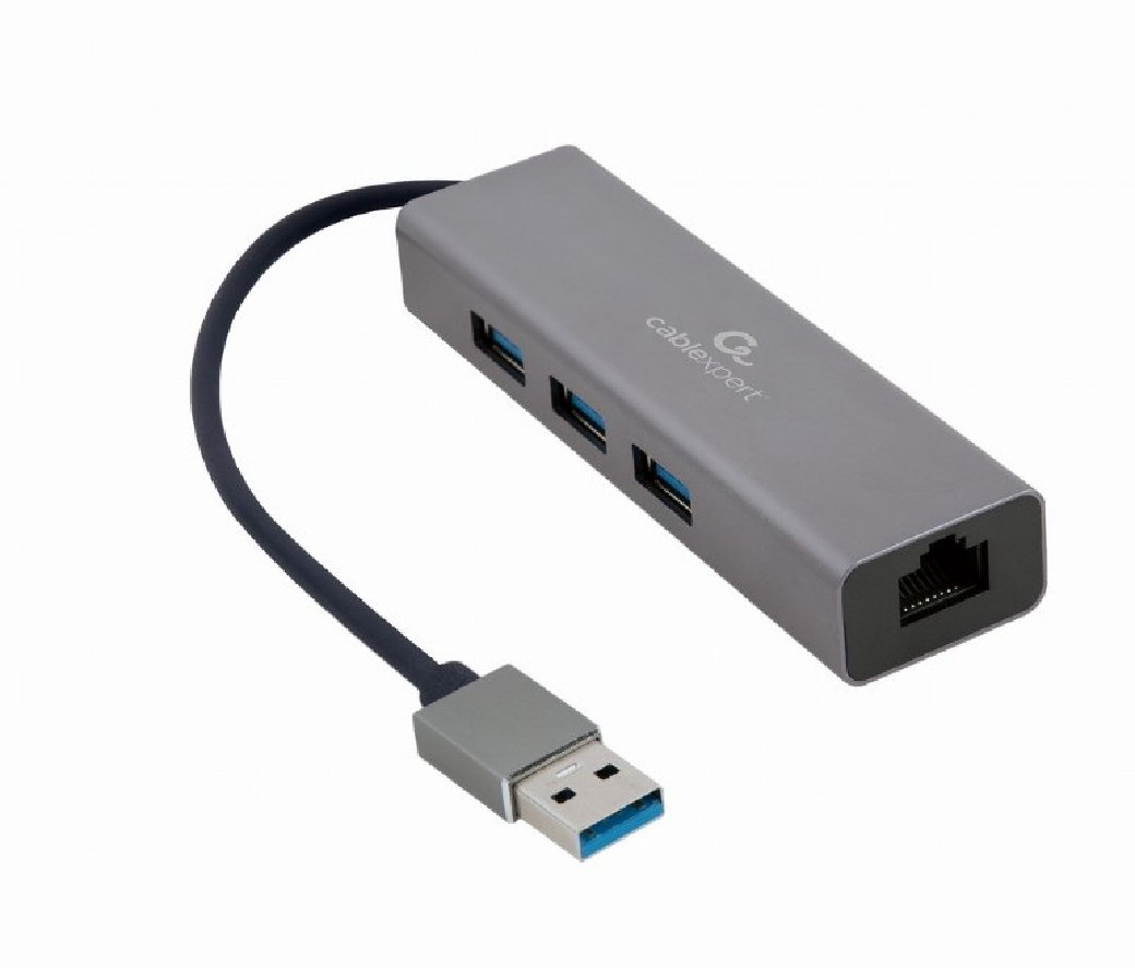 Конвертер Cablexpert USB 3.0 на 3xUSB 3.0 Lan RJ45 черный