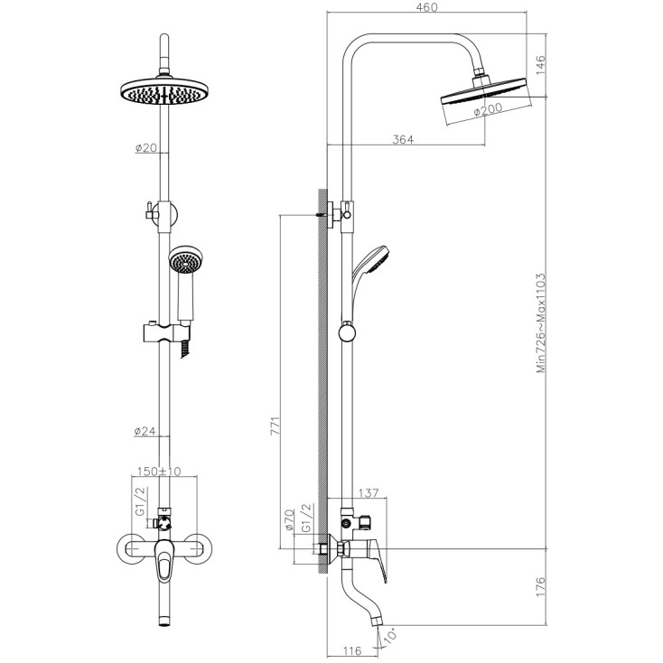 Душевой гарнитур DecoRoom DR21071 хром купить,NaN