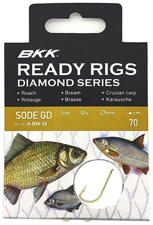 Крючок для рыбалки BKK Поводки с крючками Ready Rig Diamond - Sode GD №16, Ø 0.10, 70cm A-BW-2850 одинарный золотистый 10 шт купить,NaN