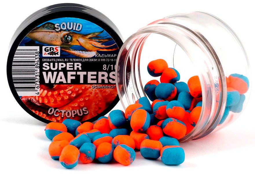Прикормка GBS Baits Wafters 8х10мм кальмар, осьминог 0.067 кг купить,NaN