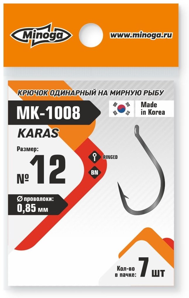 Крючок для рыбалки Minoga Крючок Killer Karas MK-1003 №12 одинарный серебристый 7 шт купить,NaN