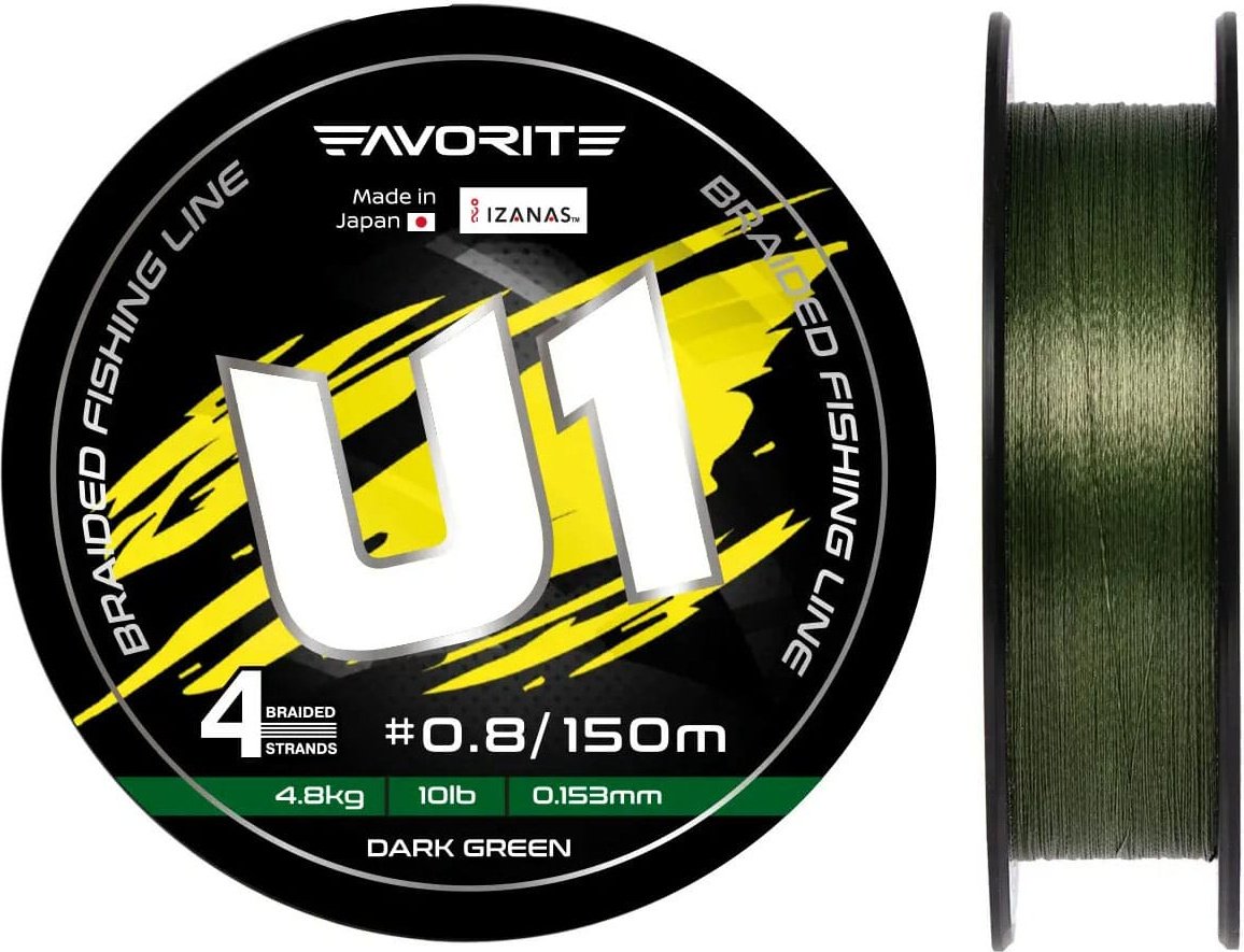 Леска Favorite плетеная U1 PE 4x 150m dark green 0.153 мм зеленый купить,NaN