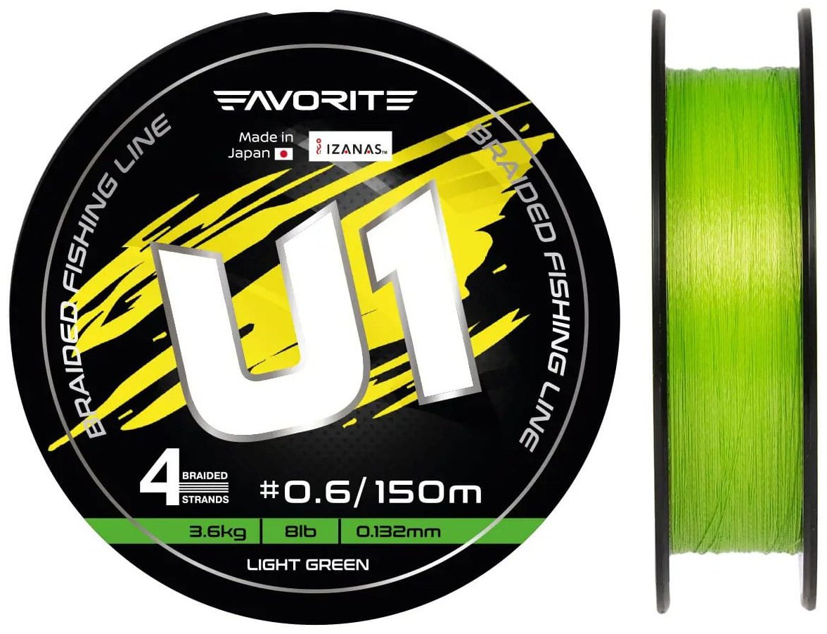 Леска Favorite плетеная U1 PE 4x 150m light green 0.132 мм зеленый
