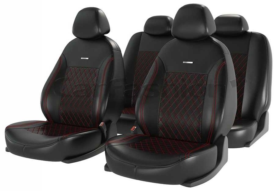 Carfashion Atom Leather Ромб 11124 черный-красный