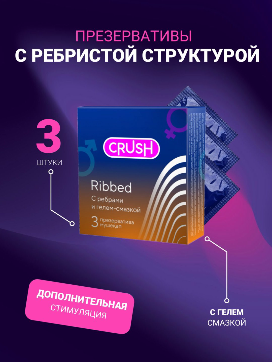 Презервативы Презервативы Crush Ribbed 3 шт купить,NaN