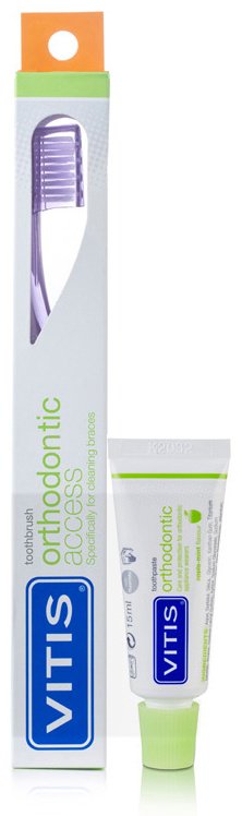 Vitis Orthodontic acces, зубная паста 15 мл набор по уходу за полостью рта средняя жесткость 1 шт