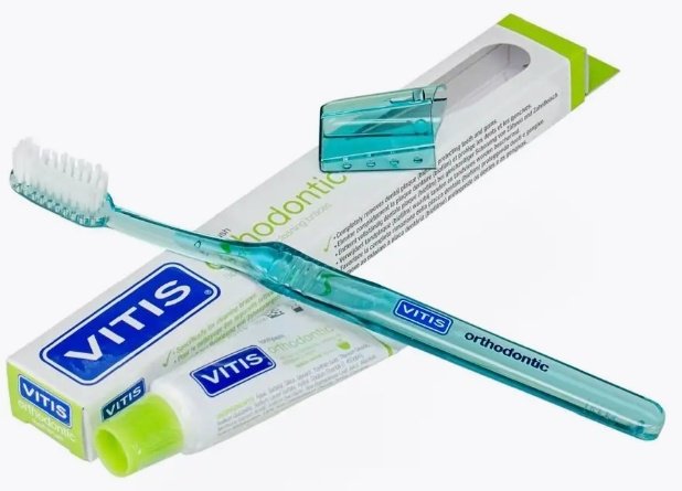 Vitis Orthodontic acces, зубная паста 15 мл набор по уходу за полостью рта средняя жесткость 1 шт