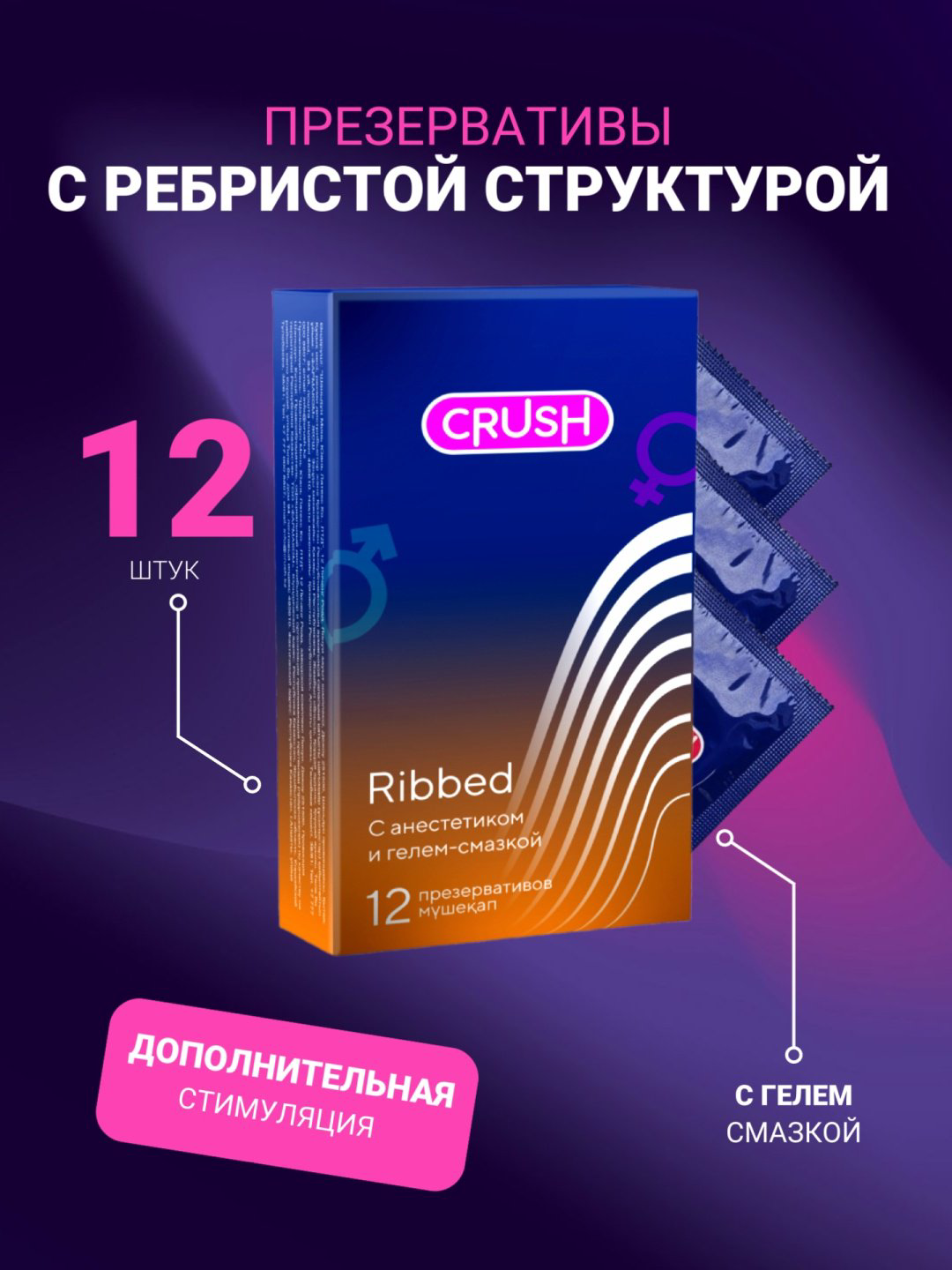 Презервативы Презервативы Crush Ribbed 12 шт купить,NaN