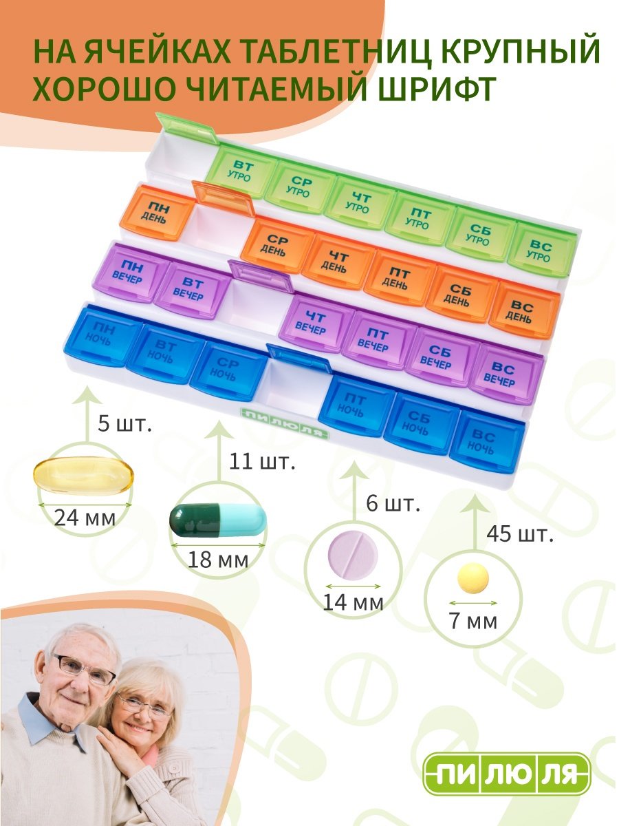 Таблетница ПИЛЮЛЯ на неделю Домашняя. 28 отделений
