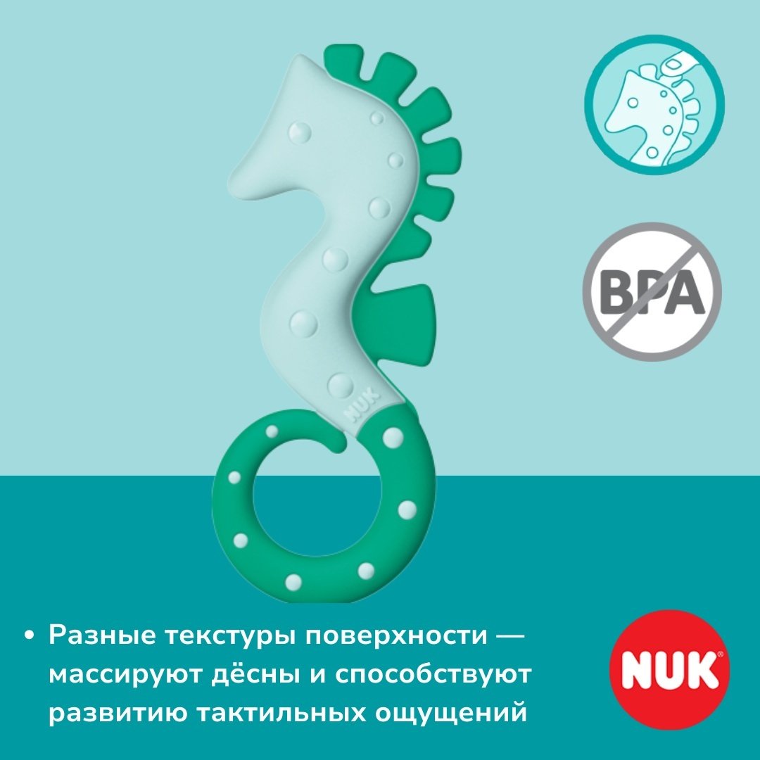 Прорезыватель NUK 10256454 Морской Конек, 3m+, 1 шт, зеленый купить,NaN