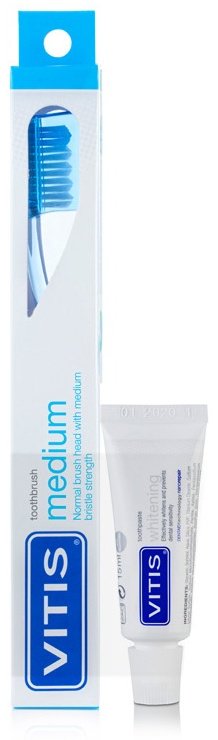 Vitis Medium с зубной пастой набор по уходу за полостью рта средняя 2 шт