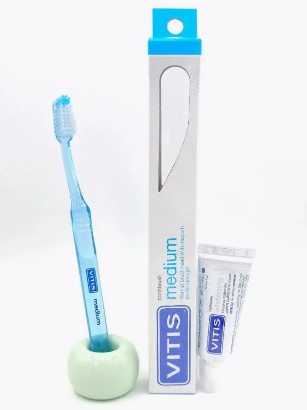 Vitis Medium с зубной пастой набор по уходу за полостью рта средняя 2 шт