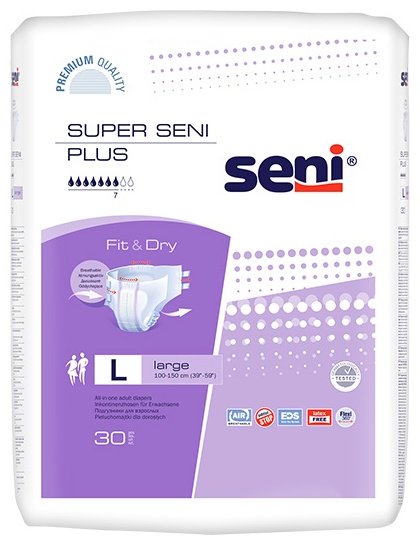 Seni Super Plus fit and dry подгузники для взрослых L 30 шт