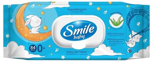 Детские влажные салфетки Smile Baby с экстрактом алоэ 84 шт