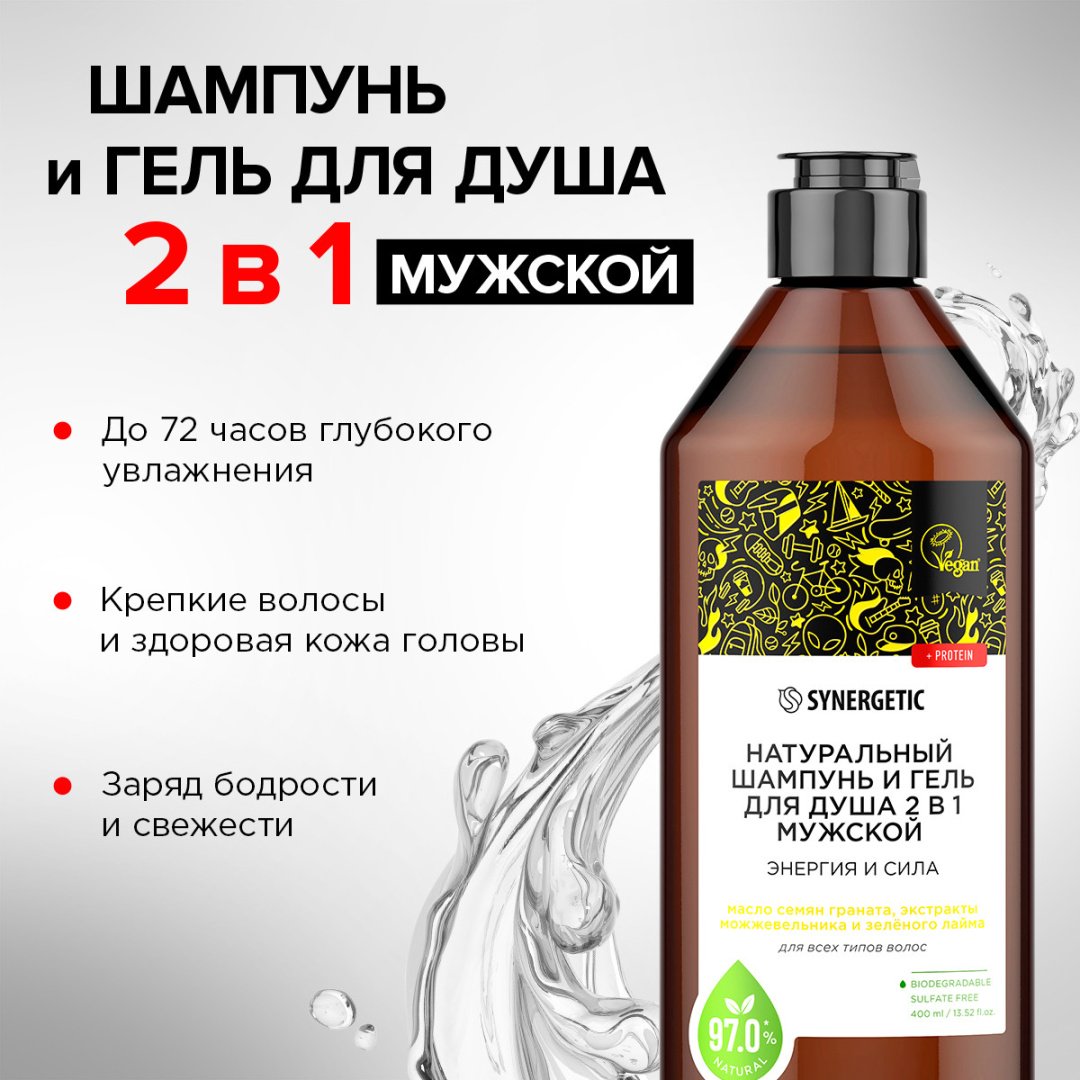 Synergetic Энергия и сила гель-шампунь 400 мл купить,NaN
