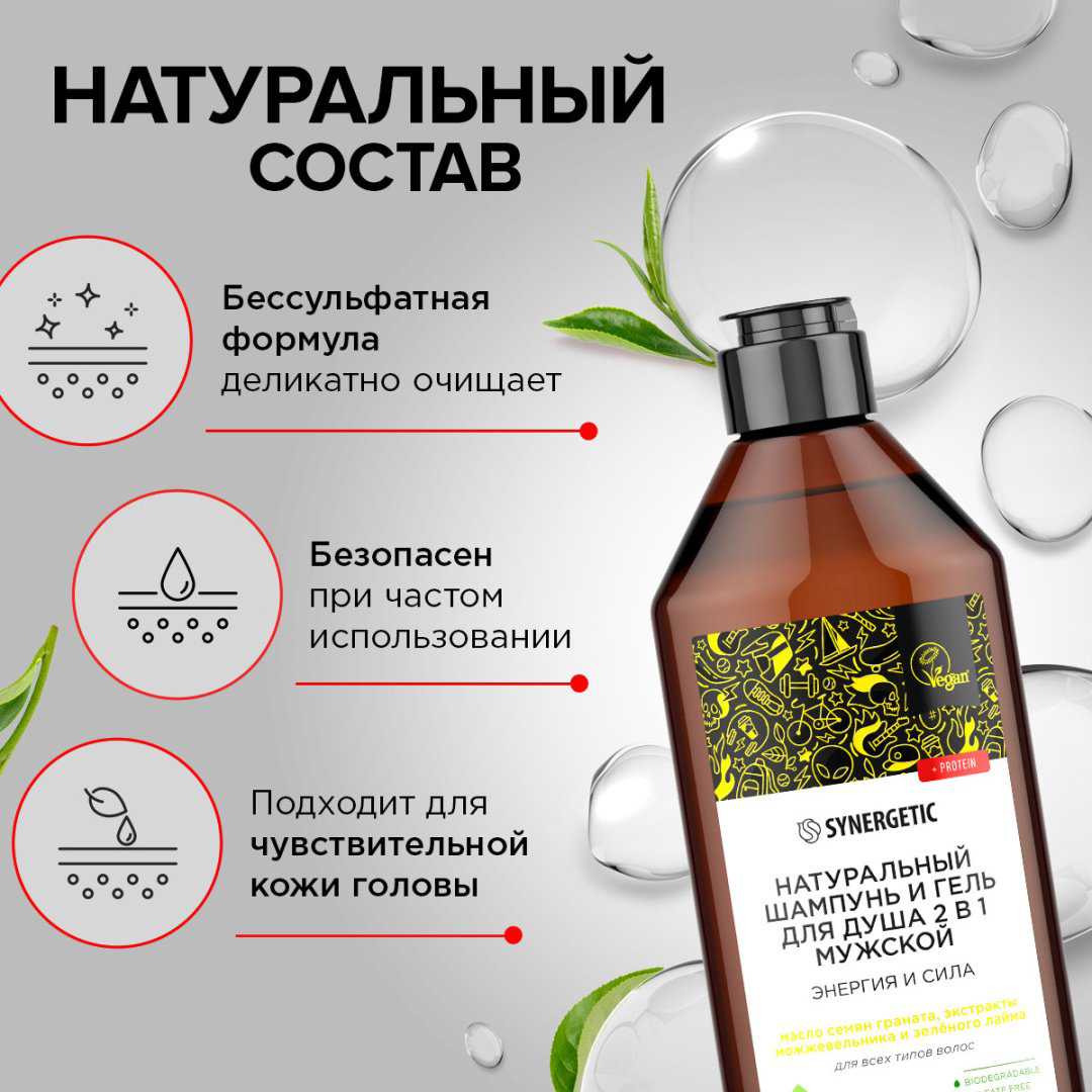 Synergetic Энергия и сила гель-шампунь 400 мл купить,NaN