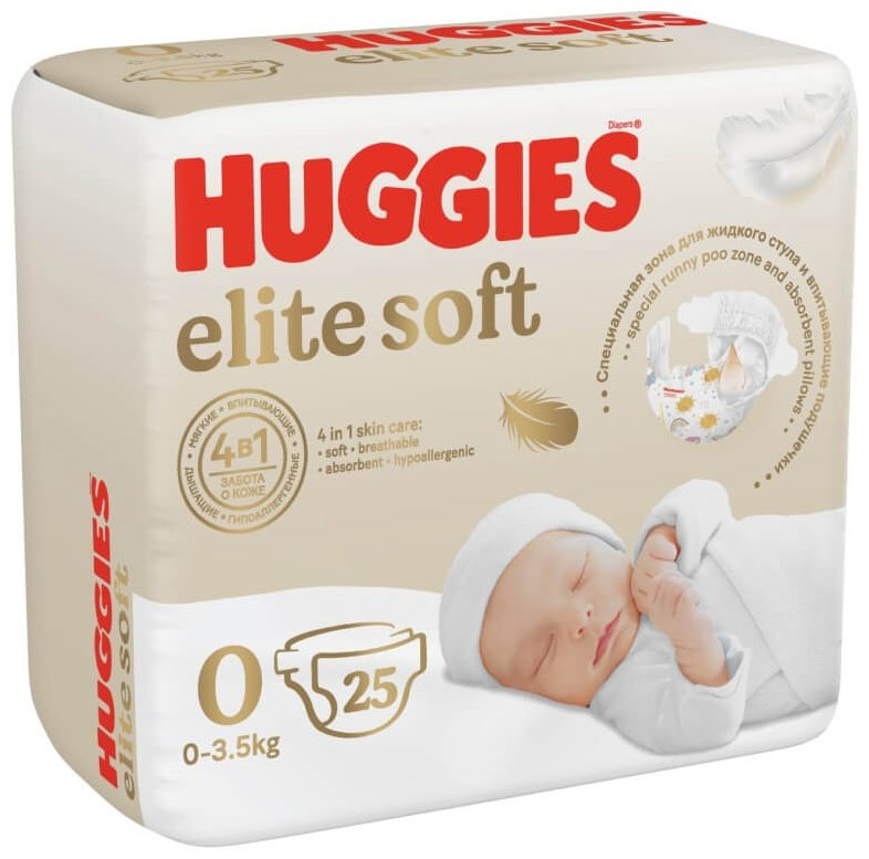 Подгузники Huggies Elite Soft 0, 25 шт купить,NaN
