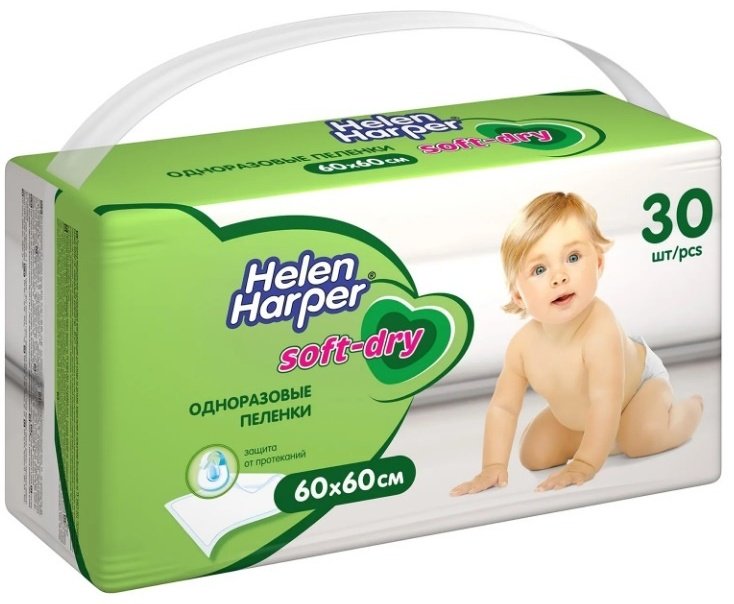 Helen Harper Soft&amp;Dry пеленка одноразовая, 30 шт, 60x60 см, целлюлоза, белый купить,NaN