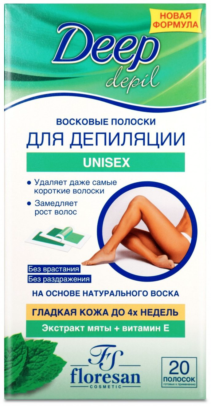 Воск пленочный Floresan Ф-483а Deep Depil Unisex с мятой 20шт плотность средняя в полосках 20 г купить,NaN
