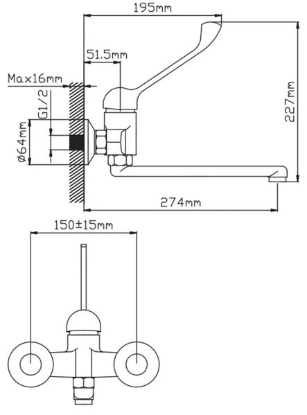 Смеситель для ванны Potato P4637, однозахватный купить,30600
