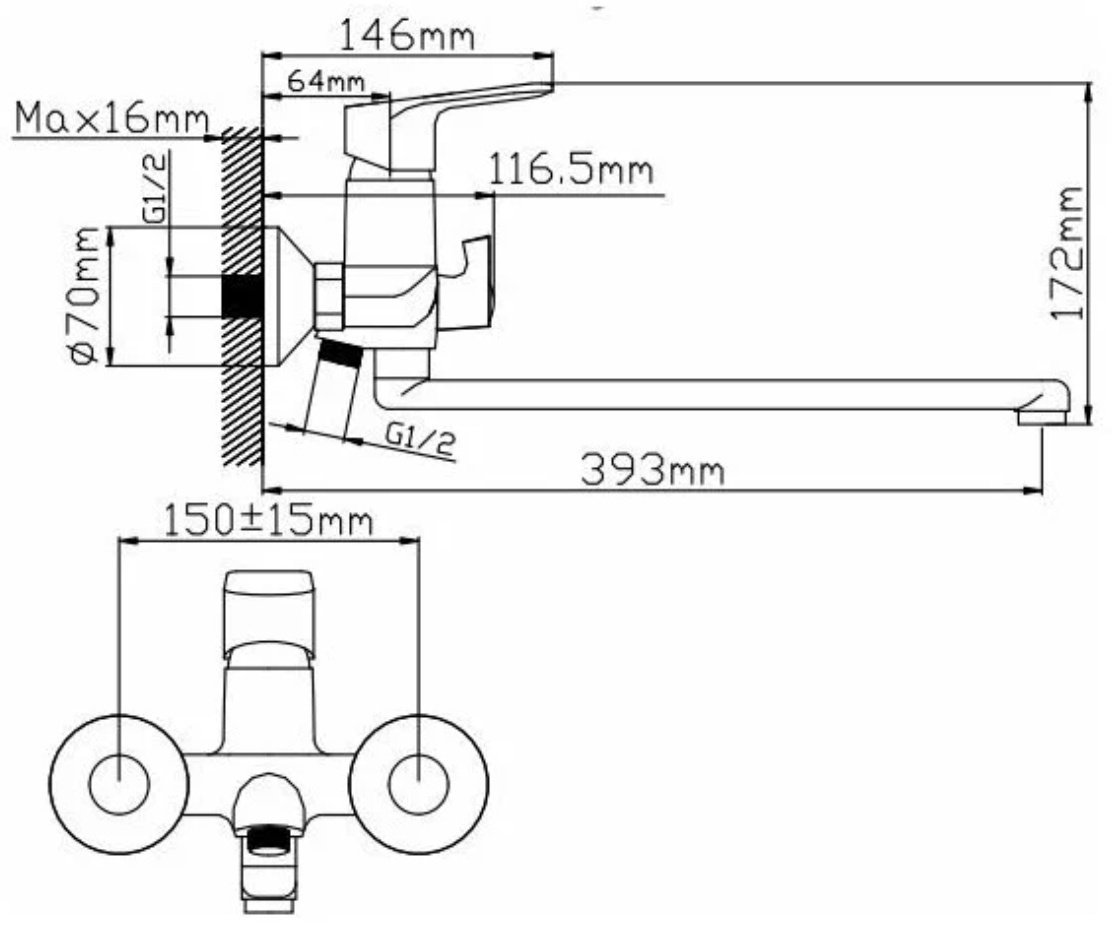 Смеситель для ванны Potato P22202, однозахватный