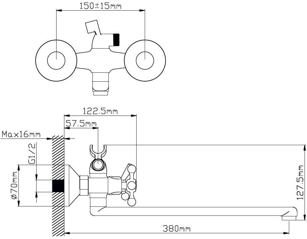 Смеситель для ванны Potato P2365-35, латунь, цвет хром купить,30300