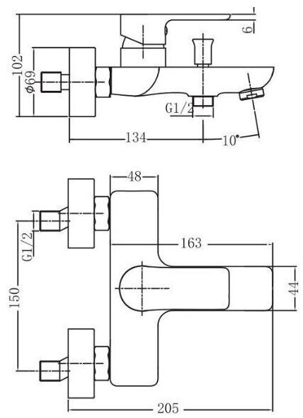 Смеситель для ванны Aquanet AF520-20СW, однозахватный