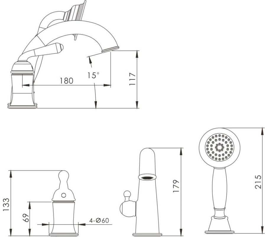 Смеситель для ванны Rose R0212Q, однозахватный купить,NaN