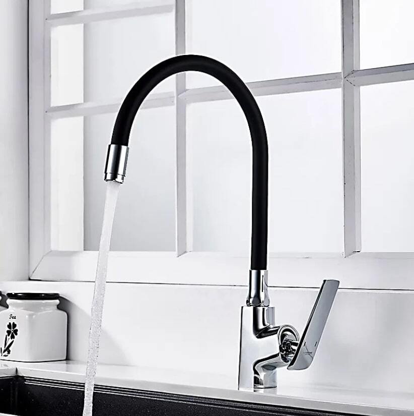 Смеситель с гибким изливом Lux Kazakhstan A48123, латунь, цвет черный купить,NaN
