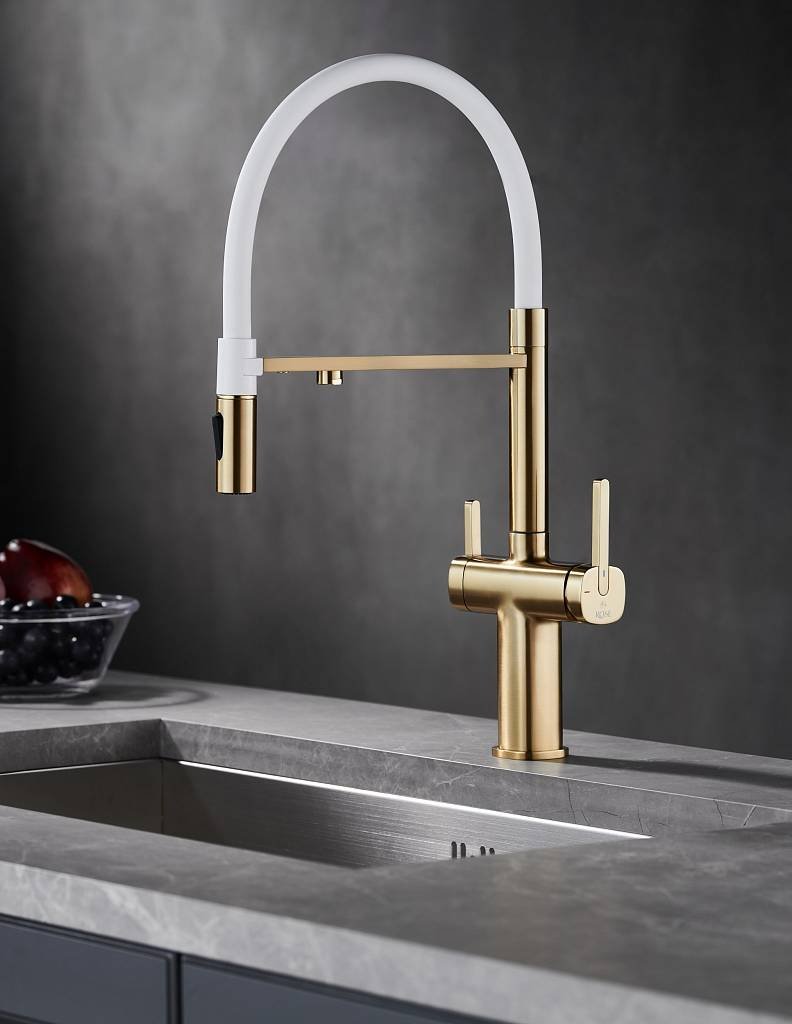 Смеситель с гибким изливом Rose R358G, латунь, цвет белый, золотистый купить,NaN