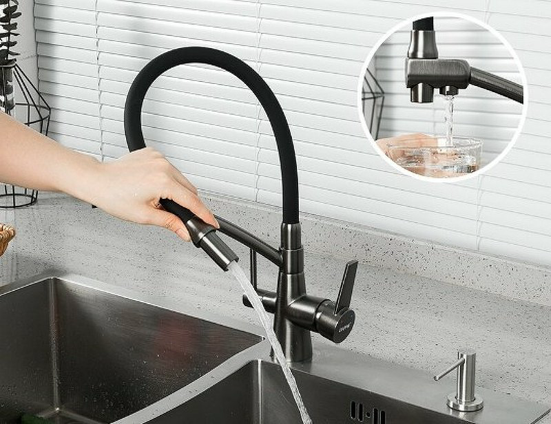 Смеситель с гибким изливом Gappo G4398-19, латунь, цвет графит купить,NaN