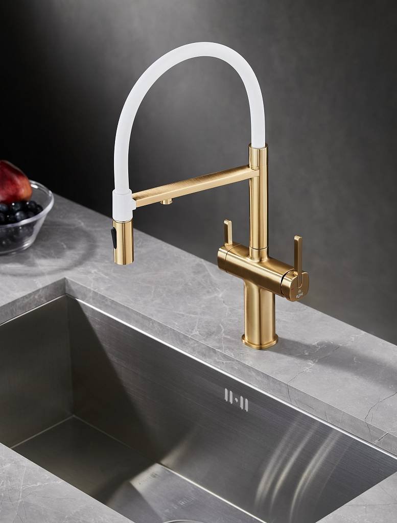 Смеситель с гибким изливом Rose R358G, латунь, цвет белый, золотистый купить,NaN
