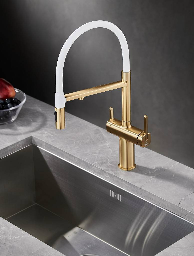 Смеситель с гибким изливом Rose R358G, латунь, цвет белый, золотистый купить,NaN