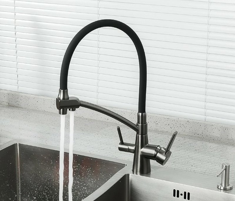 Смеситель с гибким изливом Gappo G4398-19, латунь, цвет графит купить,NaN