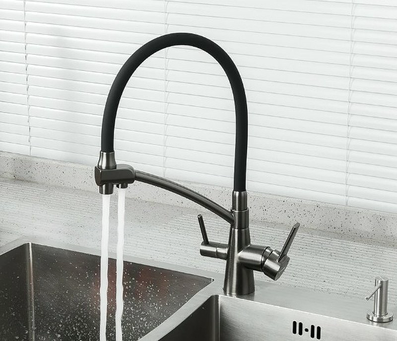 Смеситель с гибким изливом Gappo G4398-19, латунь, цвет графит купить,NaN