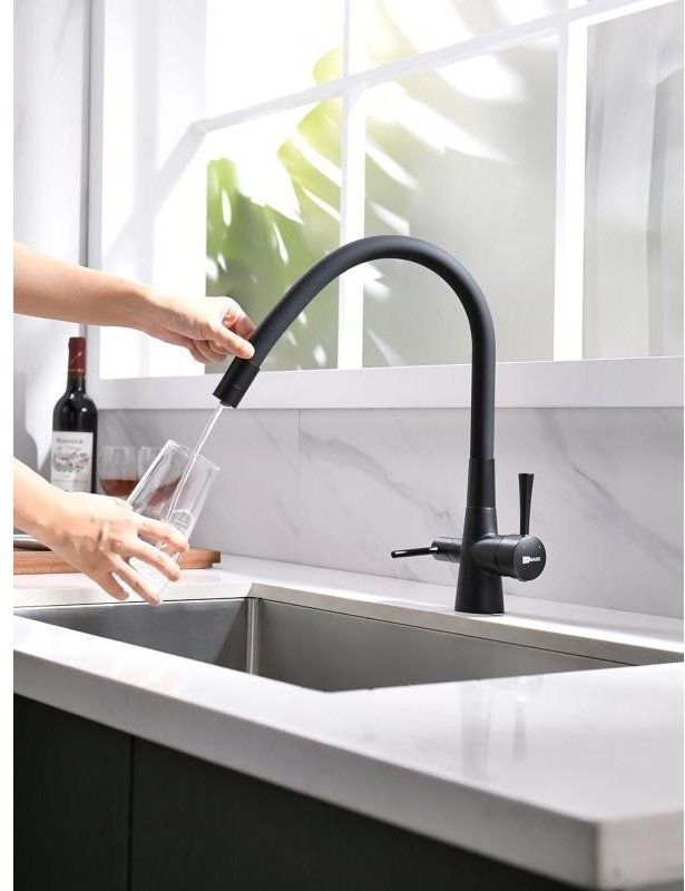 Смеситель с гибким изливом Lemark COMFORT LM3075BL, латунь, цвет черный купить,NaN