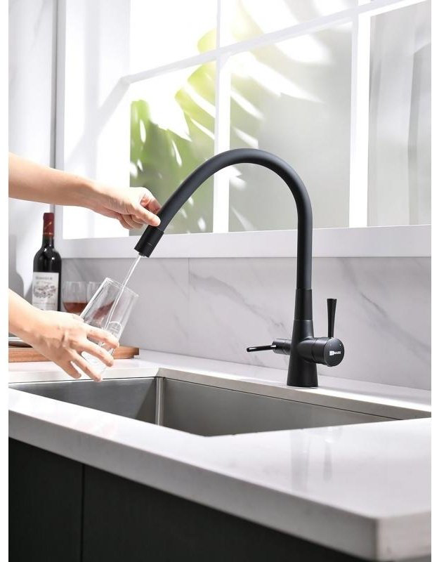 Смеситель с гибким изливом Lemark COMFORT LM3075BL, латунь, цвет черный купить,NaN