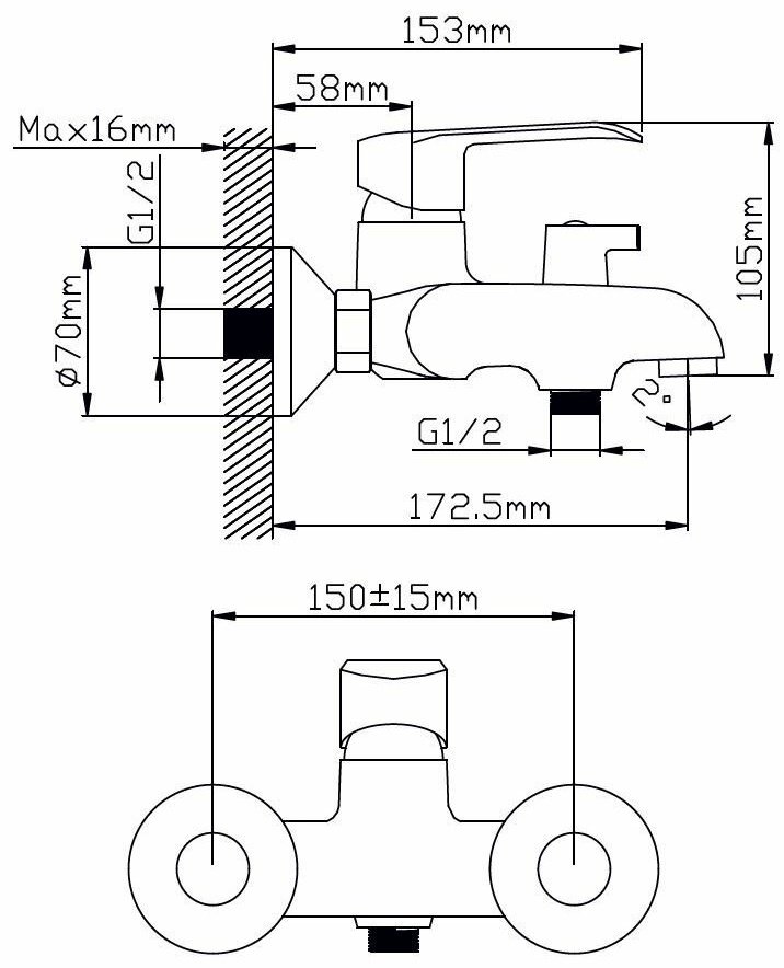 Смеситель для ванны Potato P30224, однозахватный