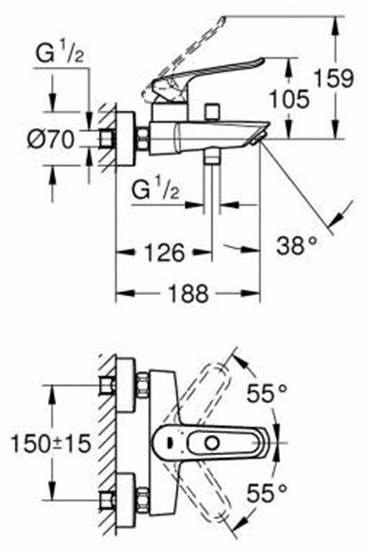 Смеситель для ванны Grohe Eurosmart 25241003, однозахватный купить,NaN