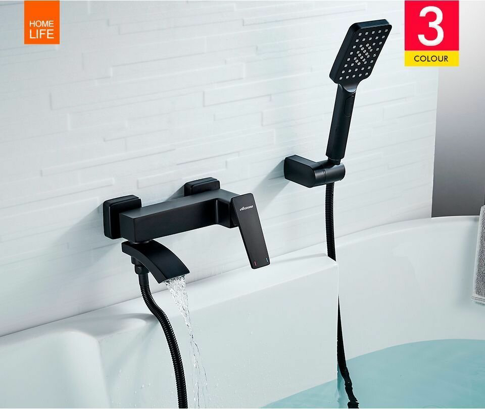 Смеситель для ванны Accoona A63124F, латунь, цвет черный купить,NaN