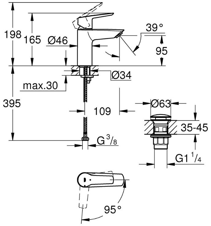 Смеситель для раковины (умывальника) Grohe 235512432, однозахватный купить,89152