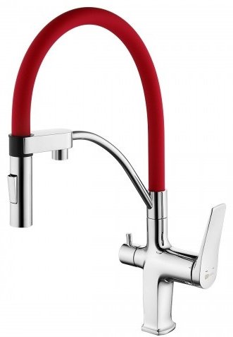 Смеситель с гибким изливом Lemark LM3074C, латунь, цвет красный, хром купить,NaN