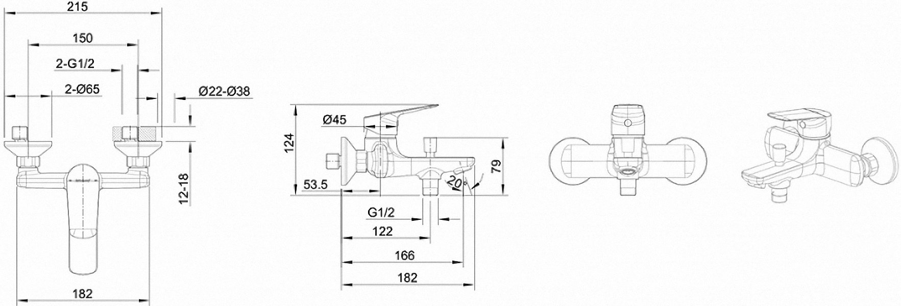 Смеситель для ванны с душем BRAVAT F6429564BW-01-ENG, однозахватный купить,58730