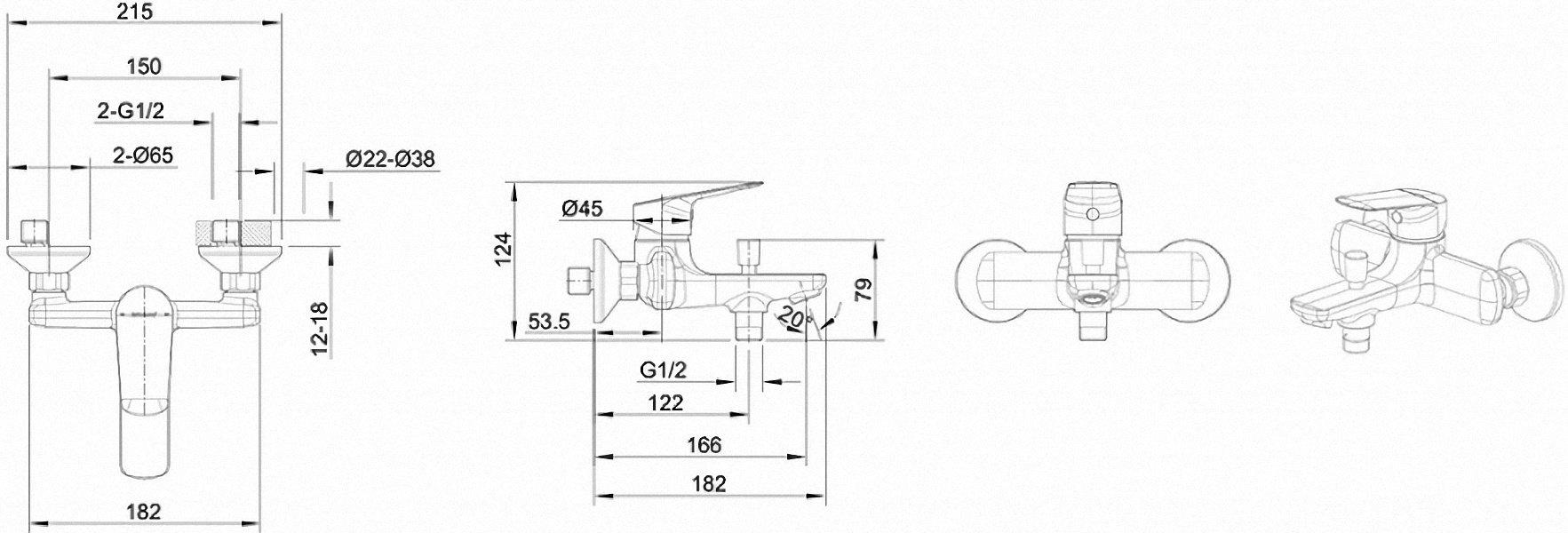 Смеситель для ванны с душем BRAVAT F6429564BW-01-ENG, однозахватный купить,58730