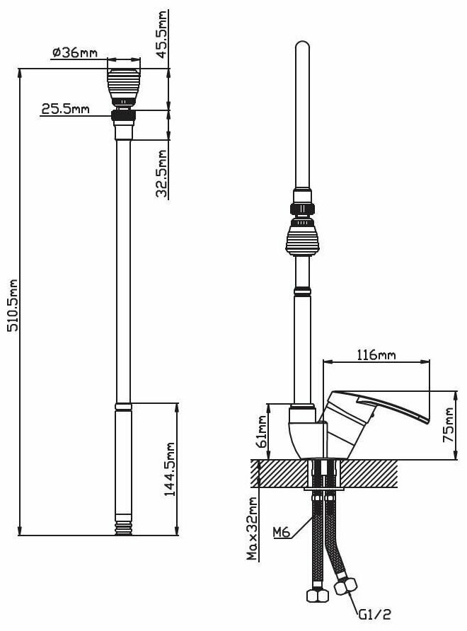 Смеситель с гибким изливом Cronwil CP043-58, цинк, цвет хром купить,30600