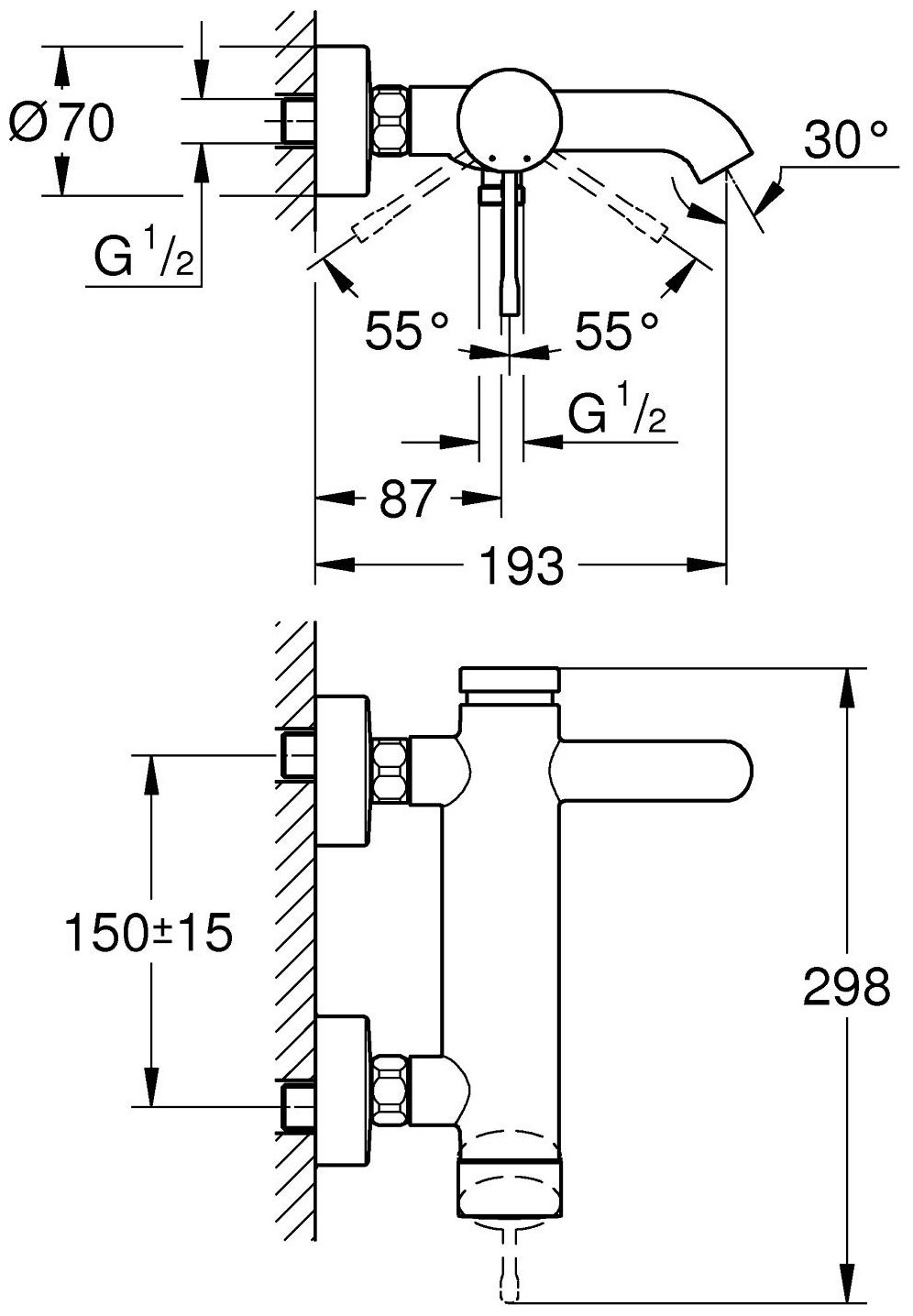 Смеситель для ванны Grohe 33624001, однозахватный купить,182684