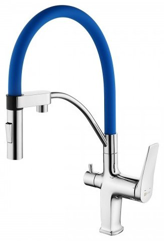 Смеситель с гибким изливом Lemark LM3074C, латунь, цвет синий, хром купить,NaN
